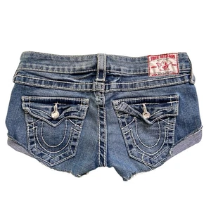 True Religion Women’s Size 27 Blue Stretch Denim Cut Off Shorts - Picture 1 of 4