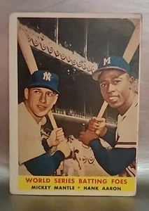 1958 Topps #418 World Series Batting Foes Mickey Mantle/ Hank Aaron  - Picture 1 of 2