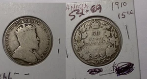 SILVER! SILVER! SILVER! 1910 CANADA STERLING HALF DOLLAR VERY TOUGH #531-89 - Picture 1 of 1