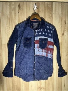 Affliction Black Premium Women’s M Patriotic Blue Red White Shirt Line Y2K Flag - Picture 1 of 7