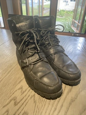 Polo Ralph Lauren Men's Ranger Tumbled Black Leather Boot Size 12 - Photo 1/4