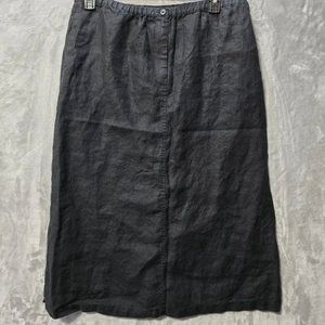Talbots Skirt Womens Large Black 100% Linen Long Pockets Button Zipper Close - Picture 1 of 8