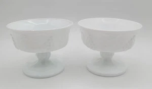 2 Vintage Milk Glass Colony Harvest  Sherbet Cups Grape & Leaves Indiana Glass - Picture 1 of 6