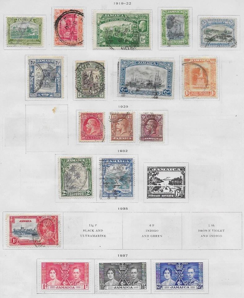 18 марок Ямайки из качественного старого антикварного альбома 1919–1937 гг. - Изображение 1 из 1