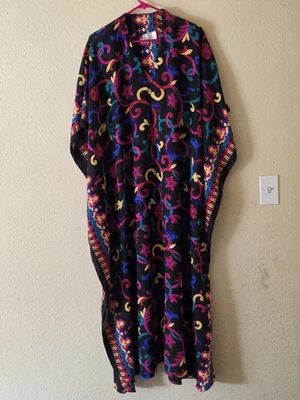 Vestido de salón vintage Ruth Norman NY caftán talla única azul floral caftán brillante Foto 1 de 4