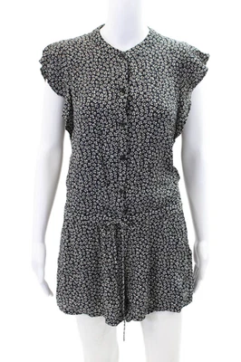 Rails Womens Floral Print Button Down Short Sleeves Romper Black White Size Smal - Image 1 of 4