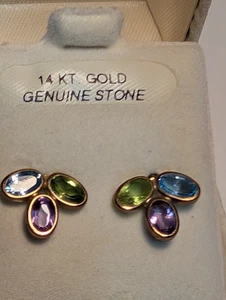 NEU~14k Gelbgold~**3 OVALE ECHTE MULTI EDELSTEIN OHRSTECKER**~BOX - Bild 1 von 7