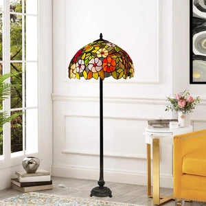 16" Tiffany Style Floor Lamp Handcrafted Stained Glass Flower Design UK - Picture 1 of 19