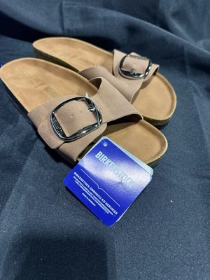 全新带标签 Birkenstock Madrid Big Buckle Cognac 皮革/金色扣滑块。 尺寸 38/7 — 第 1/3 张图片