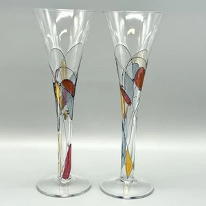 2 copas sopladas a mano de flauta luminiscente champán artesanal Rumania - Imagen 1 de 6