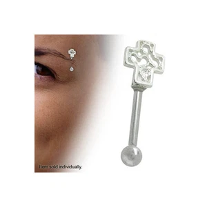 Eyebrow Ring Straight Barbell with Cross Cut Out Design 16G - Picture 1 of 1