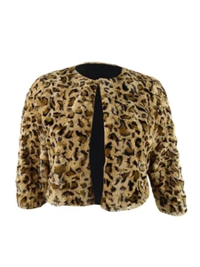Calvin Klein Women's Animal-Print Faux-Fur Shrug (L, Leopard/Black) - Picture 1 of 3