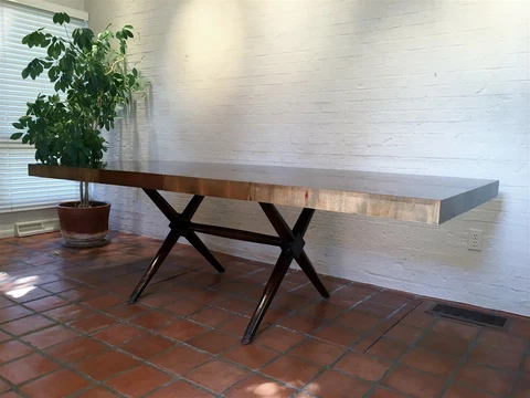 1950s T.H. Robsjohn Gibbings for Widdicomb X-Base Dining Table 2 Leaves Cover