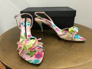 New NWB Elman Venezia floral satin sandals green fuchsia slingback shoes sz 37 7 - Picture 1 of 7