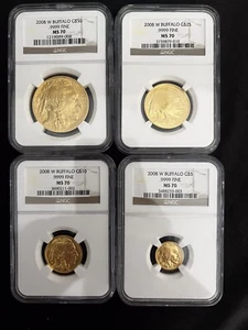 2008 W 4 Piece Burnished Buffalo Gold Mint State NGC MS70/70/70/70 Set RARE - Picture 1 of 6