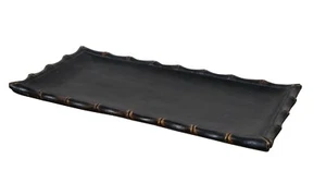 Pottery Barn Carved Wood Faux Bamboo Ebonized Rectangular Bar Serving Tray 24" - Picture 1 of 9