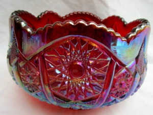 INDIANA GLASS..HEIRLOOM..SUNSET..RED..CARNIVAL GLASS..HOBSTAR & ARCHES BOWL.MINT - Picture 1 of 4