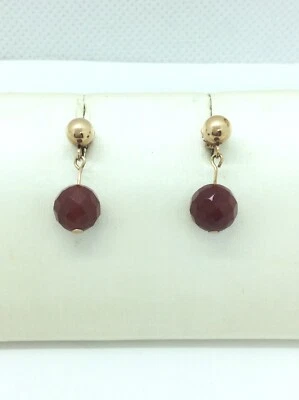 Estate  10K Yellow Gold Cinnamon Garnet Dangle Drop Earrings CID Clyde Duneier - Image 1 of 2