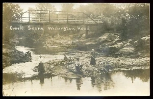 WASHINGTON Kansas 1910 Creek Bridge. Foto postal real de Huffman - Imagen 1 de 2