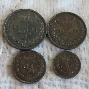 1875 QUEEN VICTORIA YOUNG HEAD 4 COIN MAUNDY SET - Picture 1 of 6