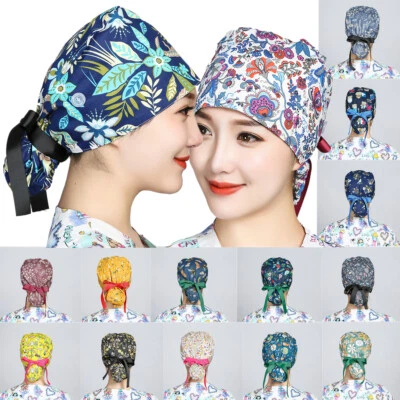 Floral Surgical Scrub Cap For Women Long Hair Bouffant Cotton Doctor Nurses New - Image 1 of 4