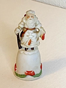 Enesco Thimble Old World Santa in White w/Staff Toys Basket 2.5" 1987 - Picture 1 of 3