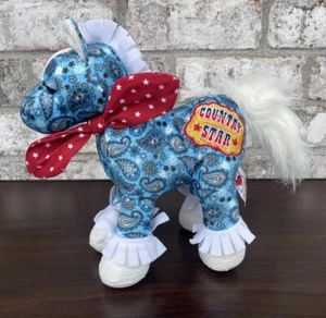 Ganz Webkinz ~Rockinz Horse~ Stuffed Plush Animal Blue Country Star Red Bandana - Picture 1 of 10