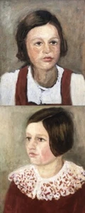 2 vintage Ölgemälde Portraits Mädchen gerahmt 1930er Kinderportrait Wandbilder - Bild 1 von 12