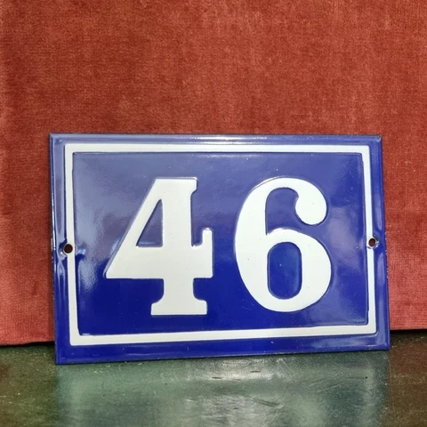 Enamel house white raised number 46 door gate wall street Antique vintage sign Cover