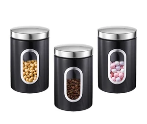 3 pcs Stackable Tea Coffee Sugar Canisters Set Glass Airtight Premium Quality - Picture 1 of 7