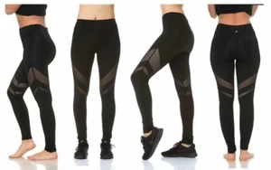 WOMEN'S STRETCH MESH HIGH WAISTED TUMMY CONTROL WORKOUT YOGA LEGGINGS BLACK - Picture 1 of 8