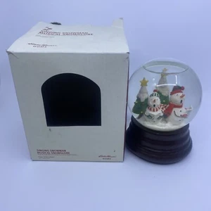 Eddie Bauer Music Box Snow Globe Snowman Scene Wooden Base - Picture 1 of 3