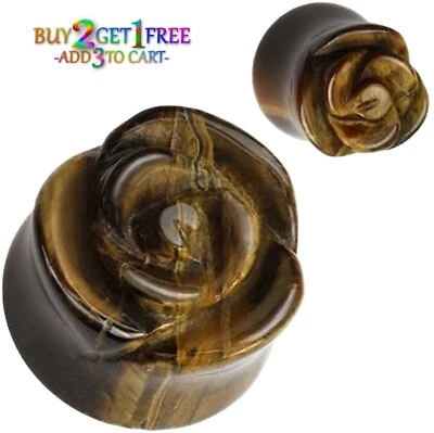 Par de tapones de piedra de flor de ojo de tigre de 8 g-25 mm Túnel 1170 medidores de doble llamarada Foto 1 de 3