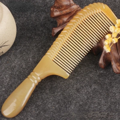 Natural Antistatic Hair Comb Genuine Ox Horn Fine Toothed Comb Massage Brush - Image 1 of 4