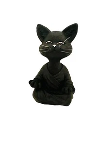 Whimsical And Buddha Cat Figurine Meditation Yoga Collectible Happy Cat Decor 5” - Picture 1 of 8