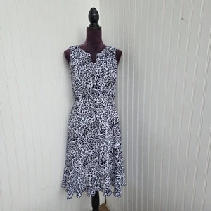 Abito donna Talbots midi floreale nero bianco boho elasticizzato foderato senza maniche tg 6 - Foto 1 di 14