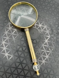 Vintage brass magnifying glass desk accessory decore gold tone with crystal - Picture 1 of 6