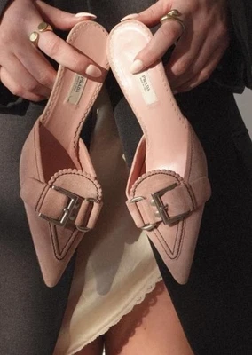 Authentic PRADA Dusty Rose Suede Leather Kitten Heel Pointy Toe Mule EU 40 US 9 - Image 1 of 4