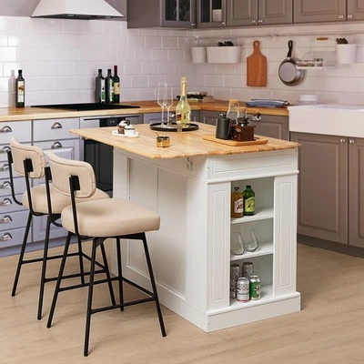 GAINOOM Kitchen Island with Drop Leaf & Rubberwood Countertop White - Image 1 of 4