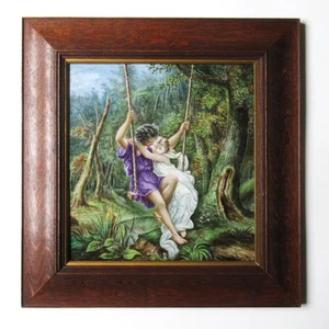 Handbemalte antike französische Fliese nach Pierre August Cot, Printemps 1873, gerahmt - Bild 1 von 10