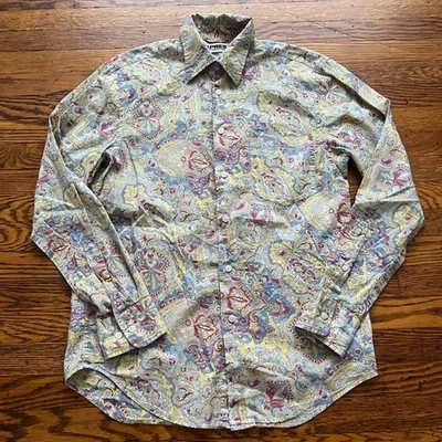 Camisa De Colección Express Psicodélica Cachemira Abotonada Para Hombre Pequeña Fuerte Boho Hippie Phys Foto 1 de 4