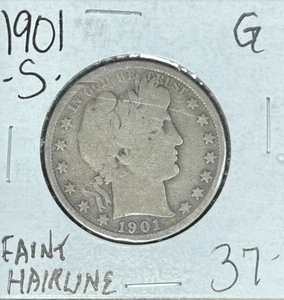 1901-S BARBER SILVER HALF DOLLAR ~ GOOD / FAINT HAIRLINES ~NICE COIN~ - Picture 1 of 2