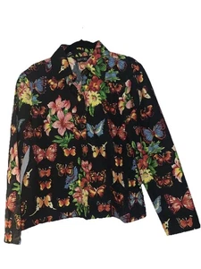 Camisa Y2K Take Two Años 90 Mariposa Lentejuelas Abotonada Negra Manga Larga Talla S - Imagen 1 de 7