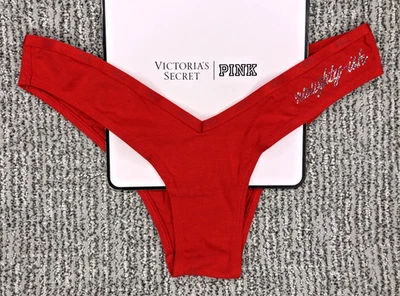 Victoria's Secret розовый новый с Ярлыками XL красный озорной танга трусики со стразами с надписью - Изображение 1 из 4