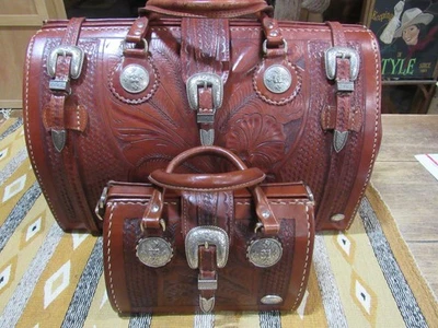 Vintage American West Hand Tooled Leather Luggage HTF RARE Very Nice Condition - Image 1 of 4