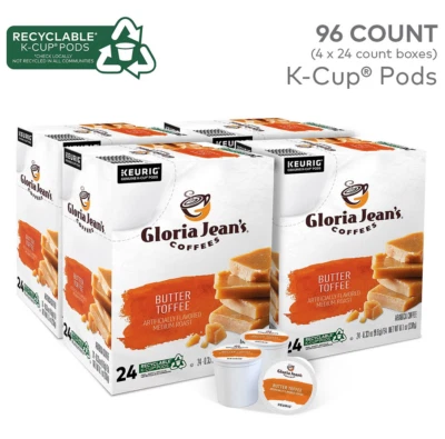 Gloria Jean's Butter Toffee Coffee, Keurig K-Cup Pod, Medium Roast, 96 Count