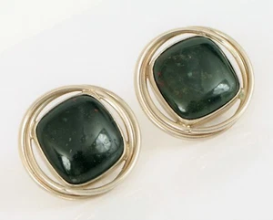 VTG BEAUTIFUL CERRO BLANCO STERLING SILVER MODERNIST BLOODSTONE EARRINGS OMEGA B - Picture 1 of 3