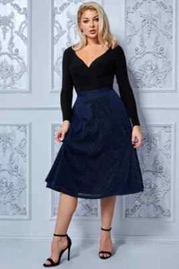 Goddiva Skirt Women's Sparkling A-Line Midi Lined Skater Party Zip Size 8-18 UK - Picture 1 of 13