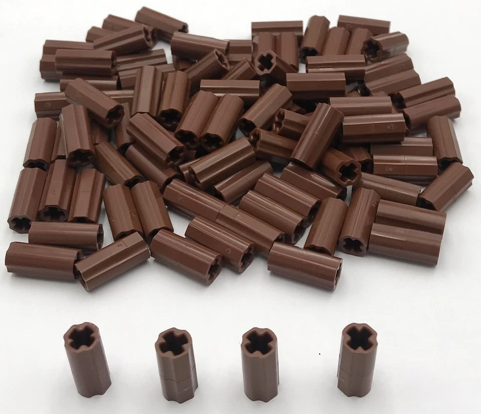 Lego 100 New Reddish Brown Technic Axles Connector 2L 40Smooth with x Hole - Image 1 of 1