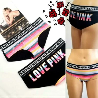 PANTY HIPSTER ROSA VICTORIA’S SECRET METALIZADO ARCO IRIS RAYAS AMOR ROSA TALLA S Foto 1 de 4